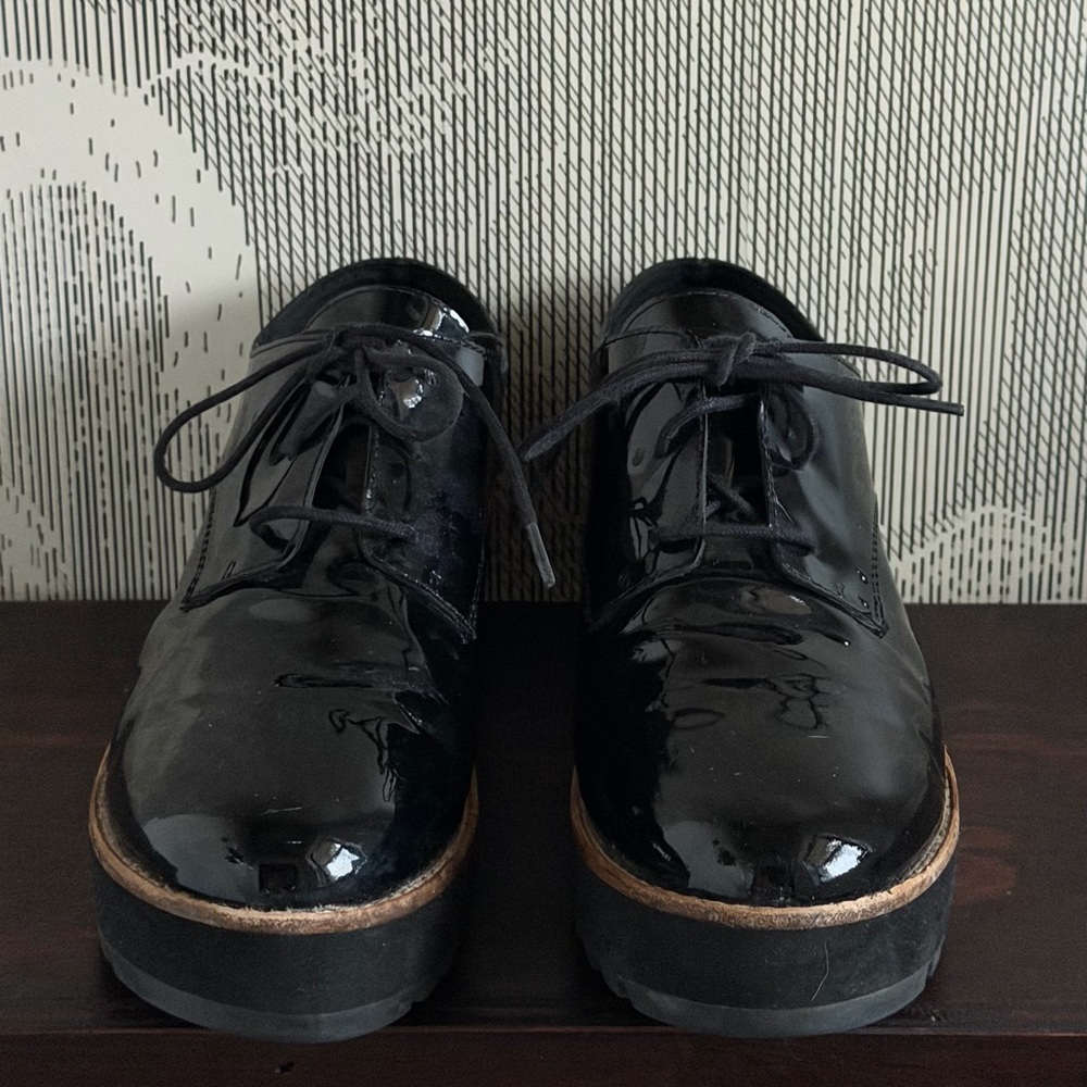 Eileen Fisher Eddy Derby Black Patent Platform Lace up Oxford Shoe ~ Size 7.5 - Picture 5 of 15